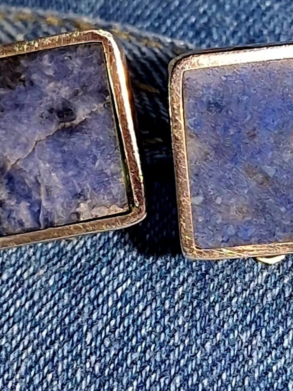Vintage Taxco Mexico 950 Fine Silver Sodalite Inlay Clip-On Earrings